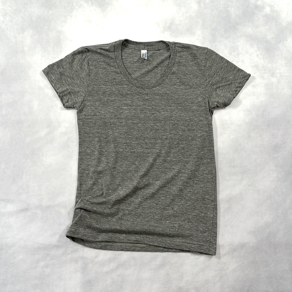 Woman’s Large American Apparel “The Track Shirt” Heather Gray 50/25/25 Tri-Blend